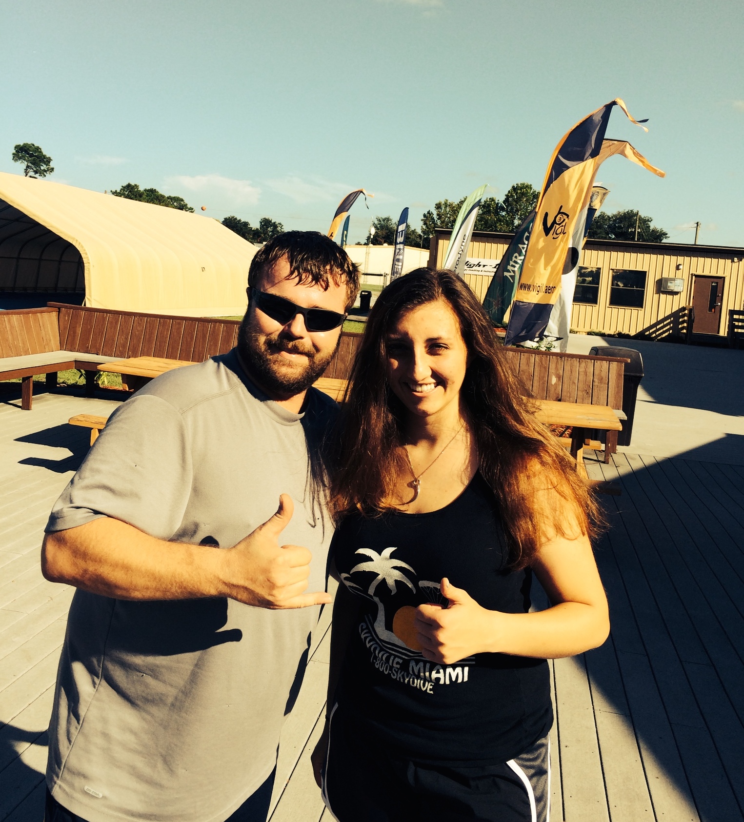 Samantha Manning finishes wingsuit training with Skydive University instructor Scotty Burns